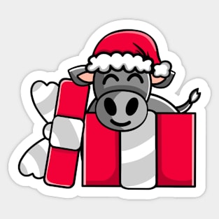 Cute Angus Cow in Christmas Gift Sticker